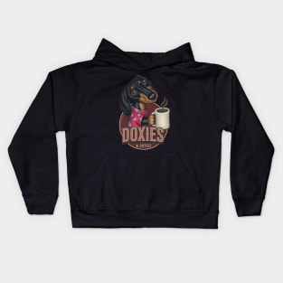 Cute Doxie and coffee funny fur baby Dachshund with a hot cup tee Kids Hoodie